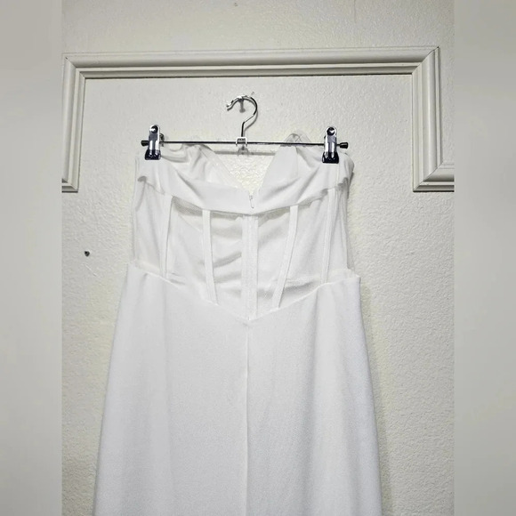 Lulus Iconic Arrival White Mesh Strapless Bustier Mermaid Maxi Dress Wedding - Picture 9 of 10